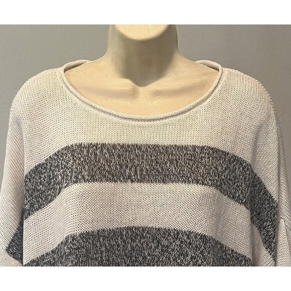 Eileen Fisher White Gray Stripes 100% Organic Linen Knit Sweater Pullover - Picture 5 of 9